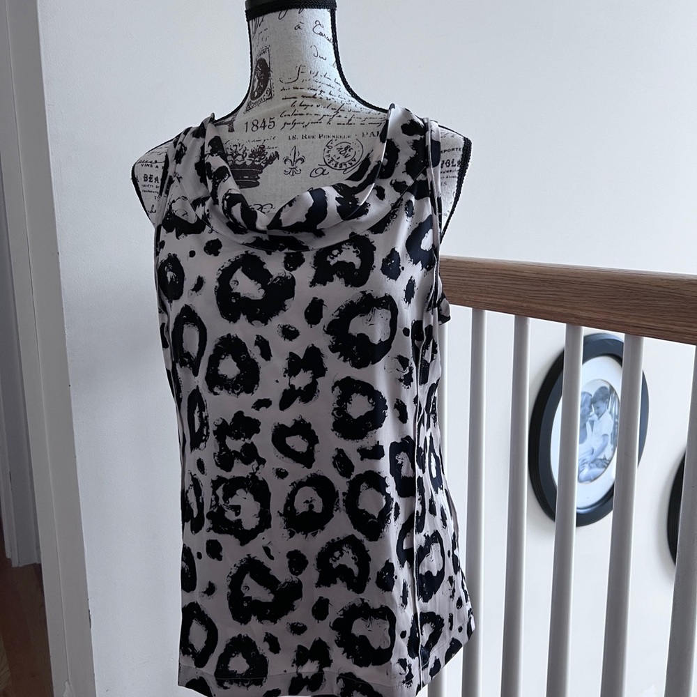 Ann Taylor Black & White Leopard Cowl Neck Camisole